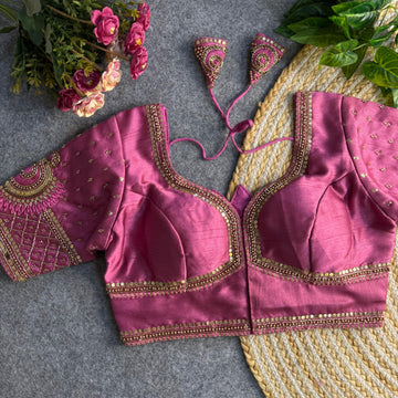 Pink Beautiful Heavy Sabyasachi Style Lotus Beads Work Bridal Blouse