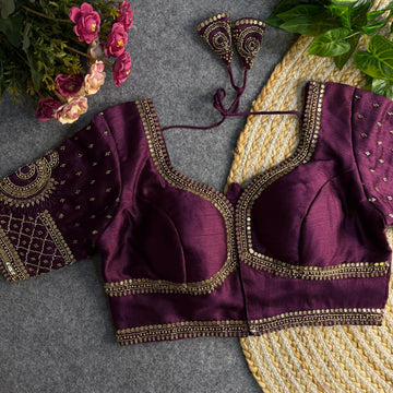 Wine Beautiful Heavy Sabyasachi Style Lotus Beads Work Bridal Blouse