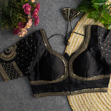 Black Beautiful Heavy Sabyasachi Style Lotus Beads Work Bridal Blouse