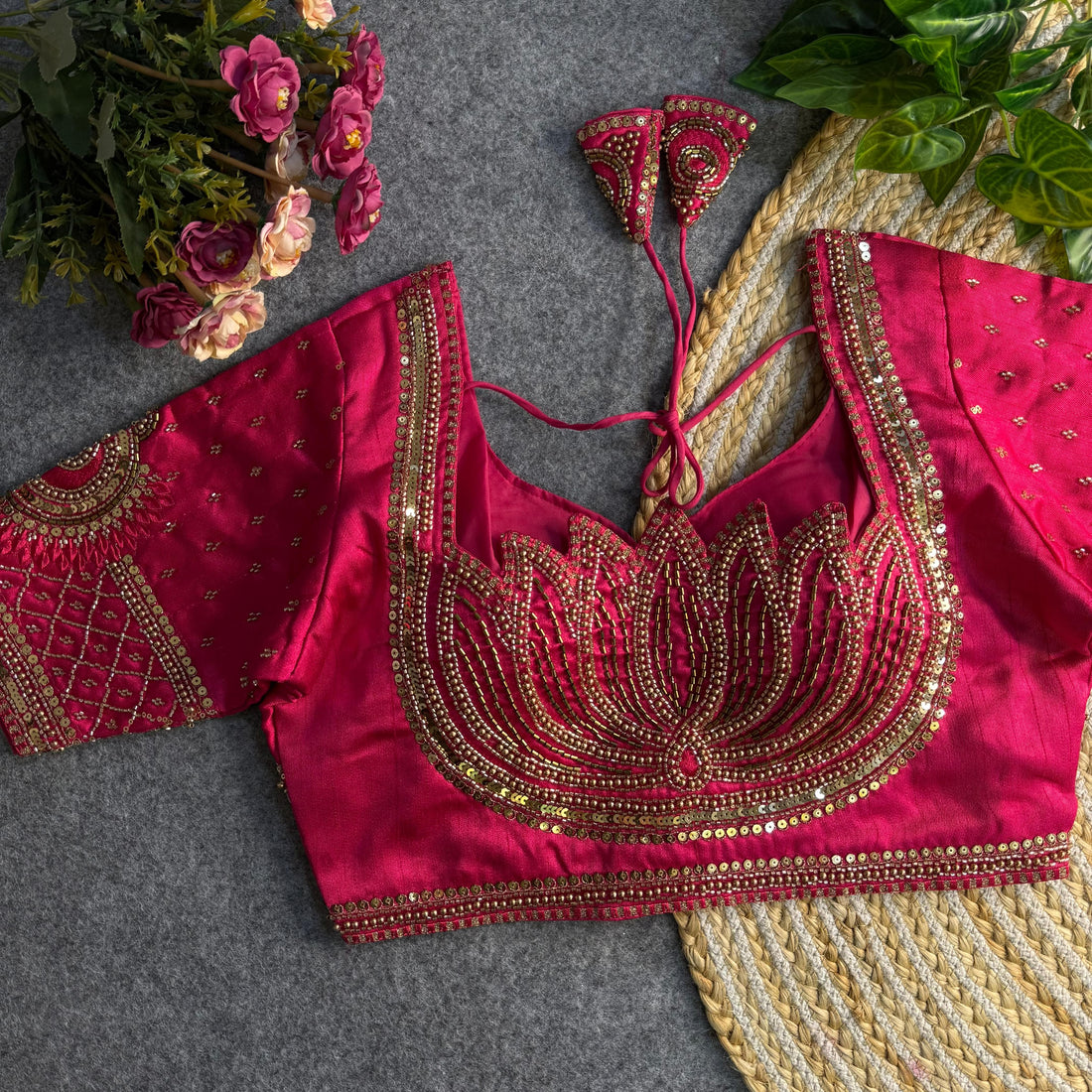 Rani Beautiful Heavy Sabyasachi Style Lotus Beads Work Bridal Blouse