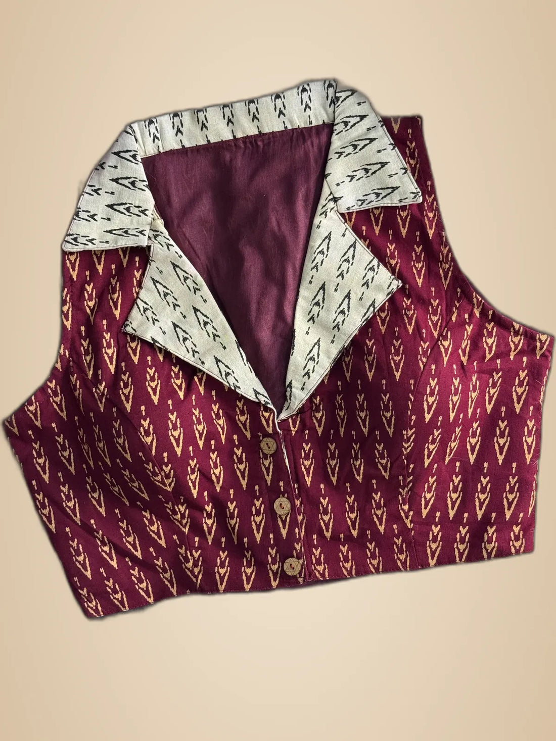 Maroon Cotton Ajrakh Printed Stitched Blouse