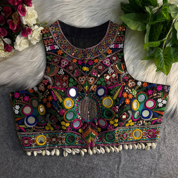 Black Italian Silk Embroidered Stitched Blouse