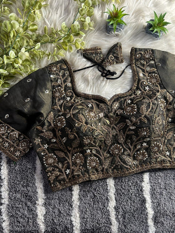 Black Handwork Blouse with Stars & Beads Bridal Blouse