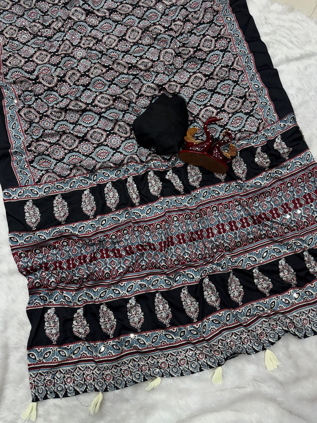 BEAUTIFUL HANDBLOCK AJRAKH SOFT CREPE SILK SAREE