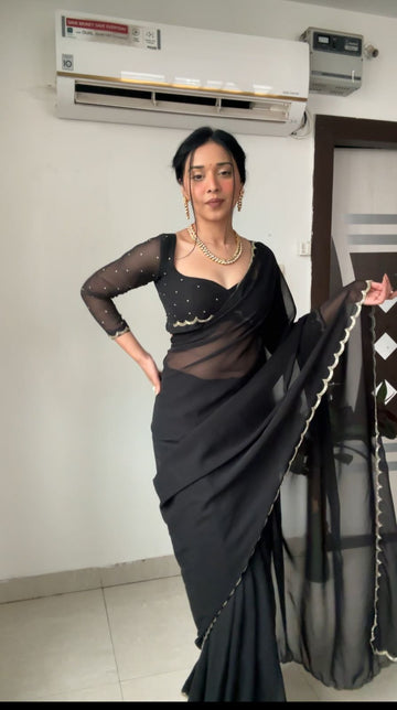 Ready To Wear Georgette Saree Black