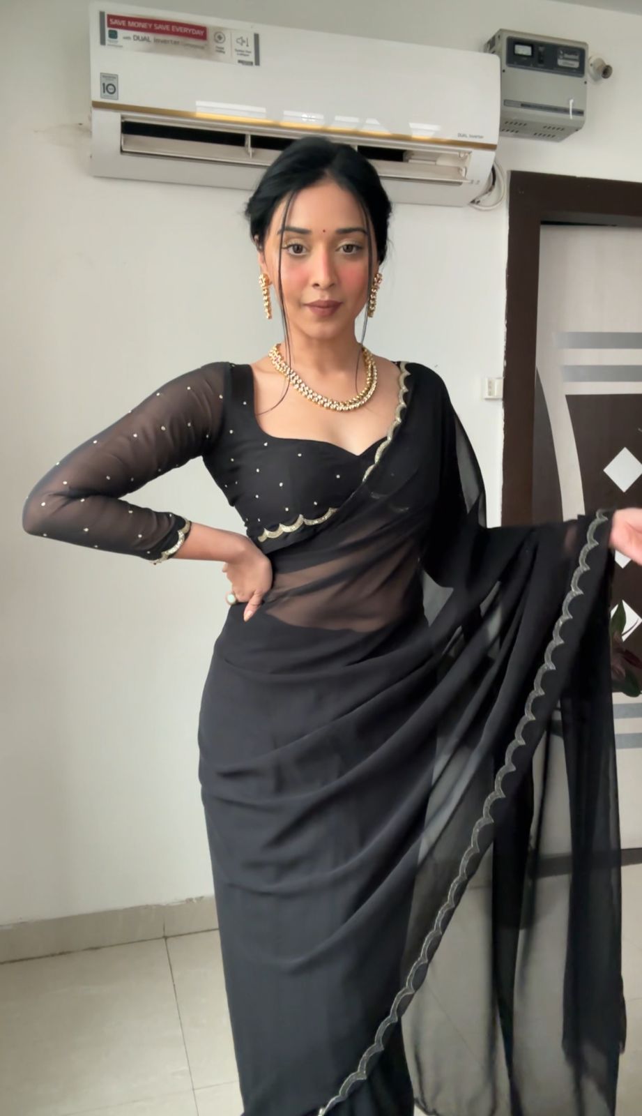 Ready To Wear Georgette Saree Black