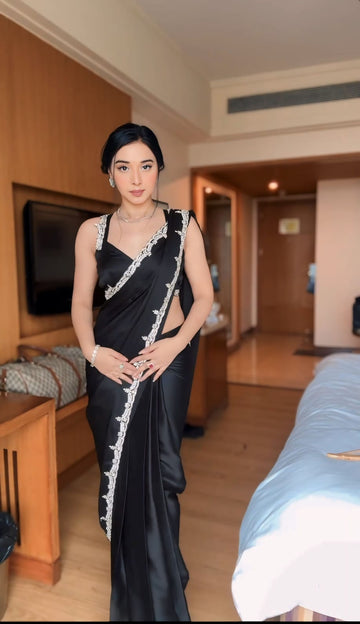 Ready To Wear Satin Silk Saree Black
