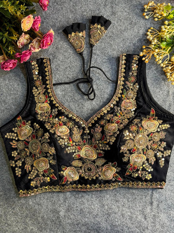 Black Heavy Beads Work Bridal Blouse