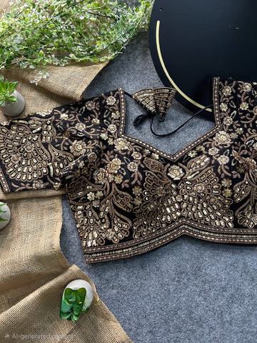 Black Heavy Codding & Sequin Bridal Blouse