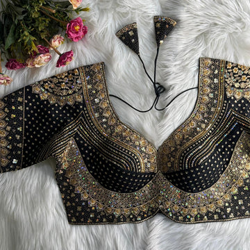 Black Sabyasachi Inspired Bridal Blouse Beautiful Havy Stars & Rainbow Work