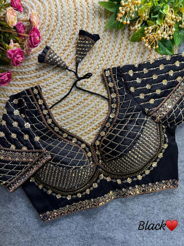 Black Sabyasachi Inspired Bridal Blouse Beautiful Heavy Stars & Beads Work