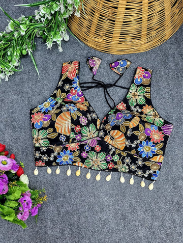Black Viscose Pojisan Blouse Partywear Blouse