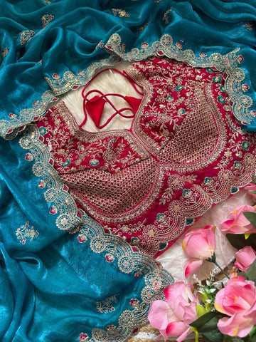 Beautiful Blue Sabyasachi Inspired Saree with Stiched Blouse