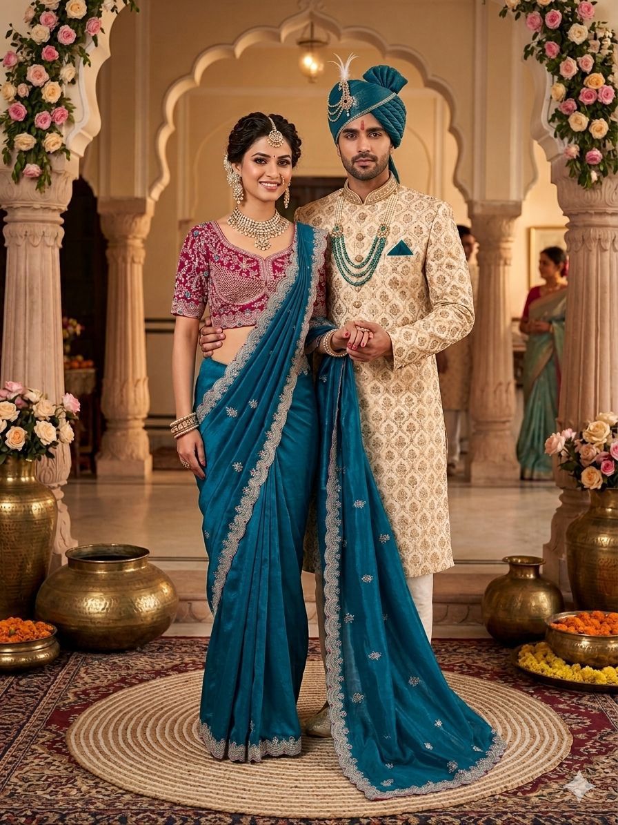 Beautiful Blue Sabyasachi Inspired Saree with Stiched Blouse