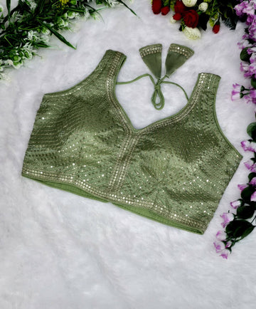 Bottle Green Fancy Pure Cotton Blouse