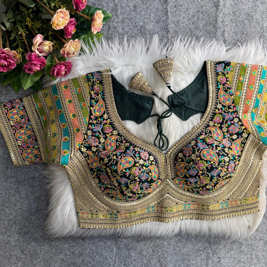 Sabyasachi Style Heavy Multi Kashmiri Thread & Codding Work Blouse