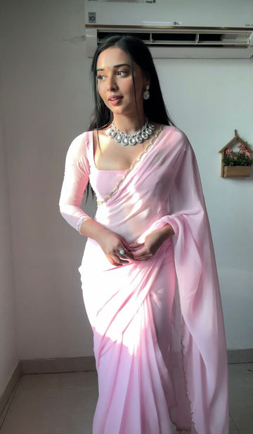 Ready To Wear Georgette Saree Baby Pink