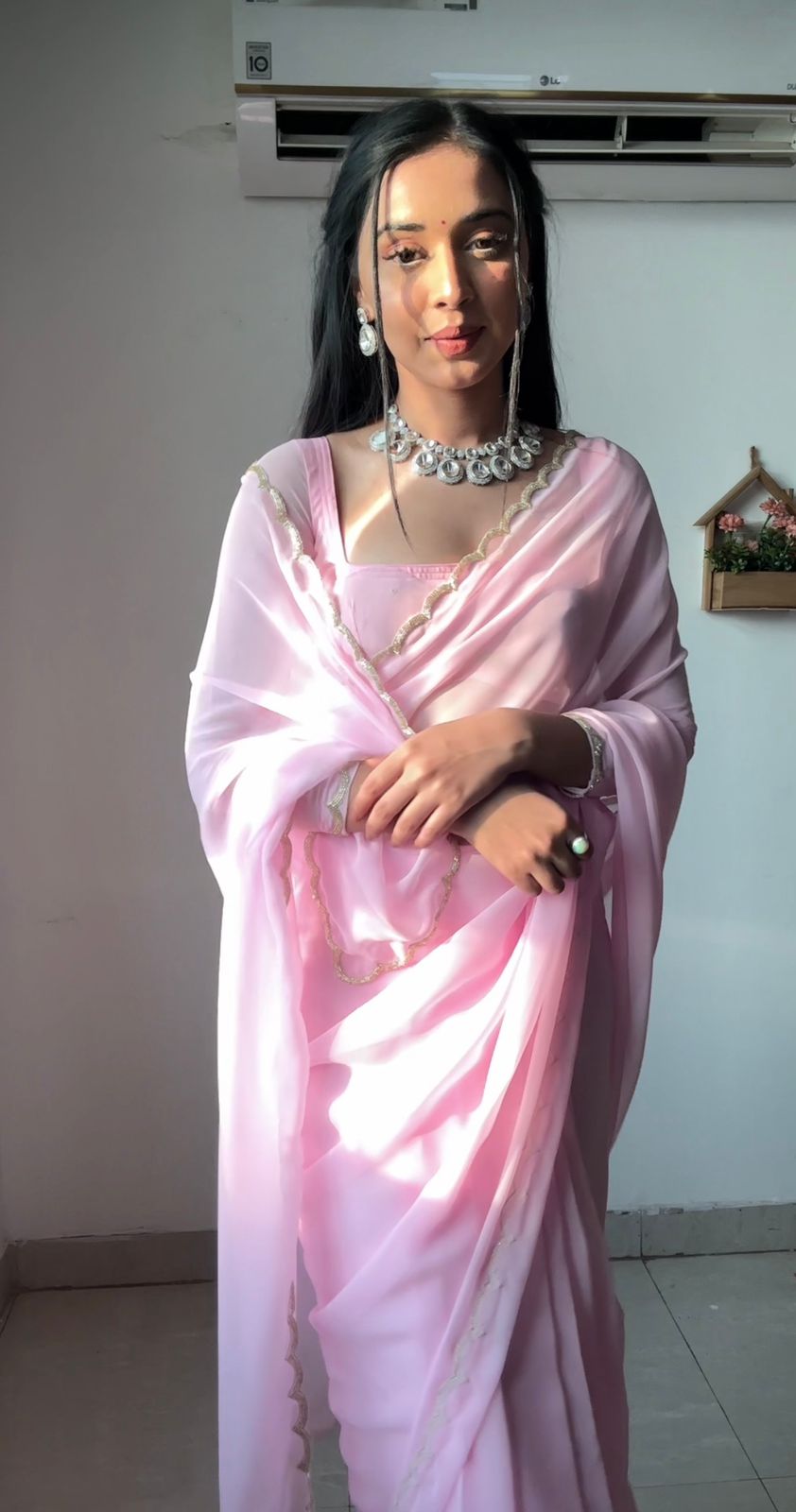 Ready To Wear Georgette Saree Baby Pink