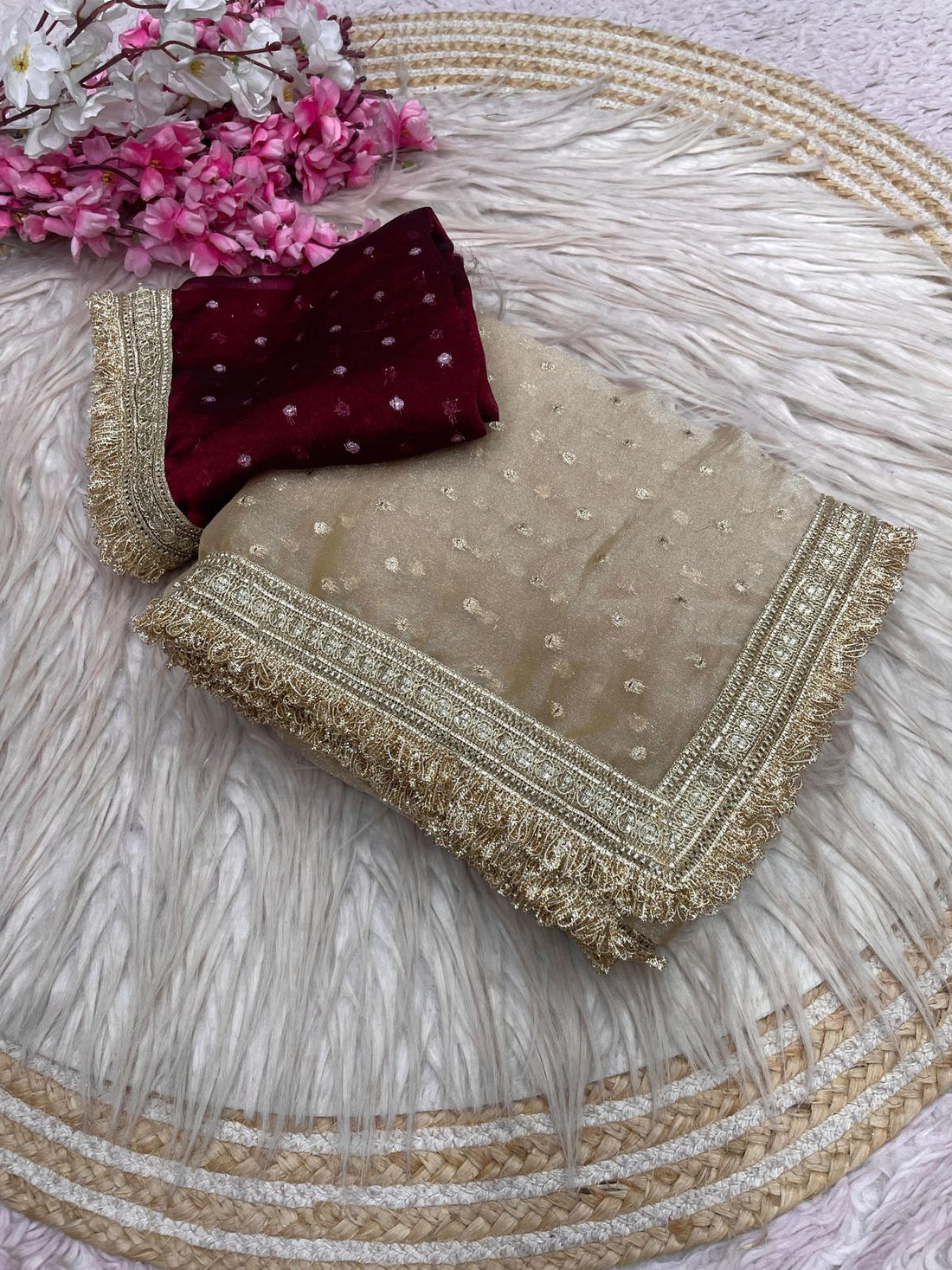 New Most Beautiful Moss Viscose  Butti  Saree