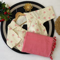 khadi Blouse with pink and white embordiary