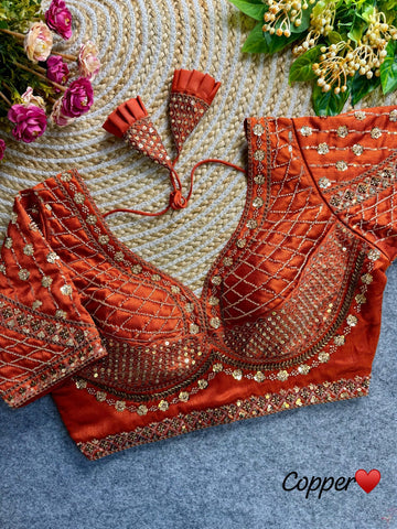 Copper Sabyasachi Inspired Bridal Blouse Beautiful Heavy Stars & Beads Work