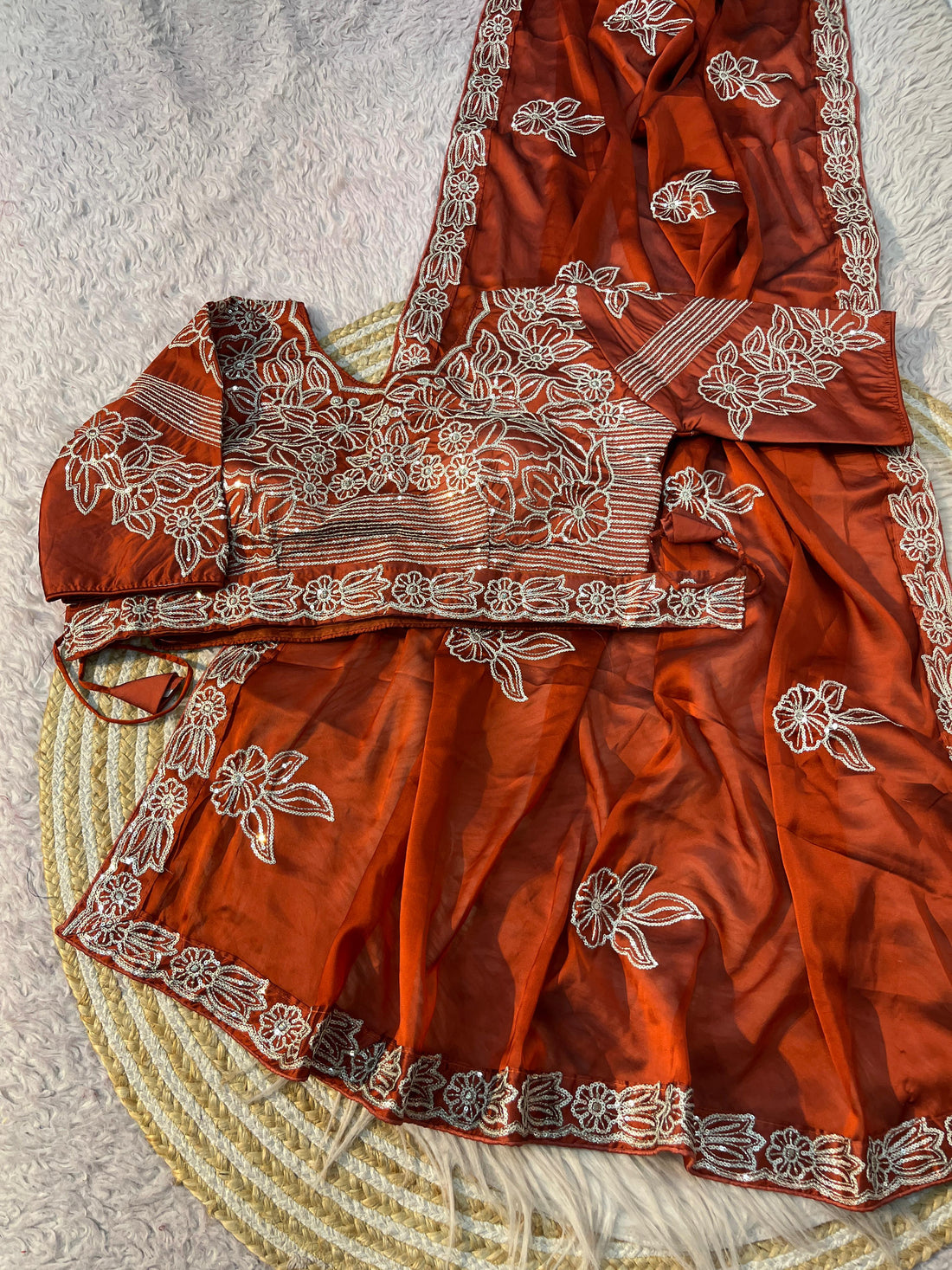 Copper Beautiful Rrangoli Silk With Heavy Sequence Thread Border Work Blouse