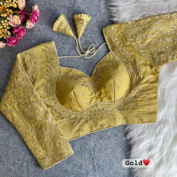 Gold Vichitra Silk Embroidered Stitched Bridal Blouse