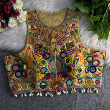 Gold Italian Silk Embroidered Stitched Blous