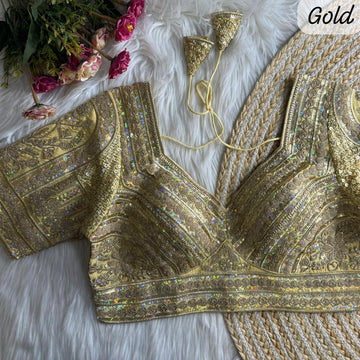 Gold Sabyasachi Inspired Bridal Blouse Beautiful Havy Stars & Rainbow Work
