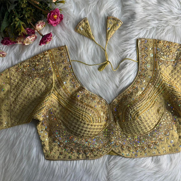 Gold Sabyasachi Inspired Bridal Blouse Beautiful Havy Stars & Rainbow Work