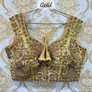 Gold Beautiful Heavy Embroidery Codding And Thread Work Bridal Blouse