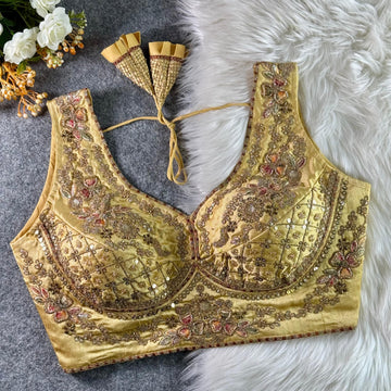Gold Beautiful Heavy Stars & Beads Work Sabyasachi Neck Bridal Blouse