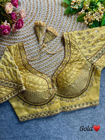 Gold Sabyasachi Inspired Bridal Blouse Beautiful Heavy Stars & Beads Work