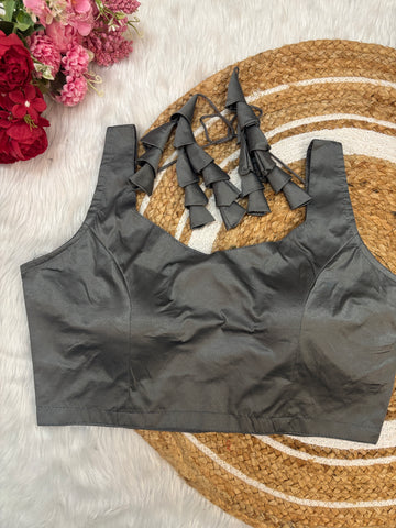 Grey Satin Silk Blouse With Bunch Latkans