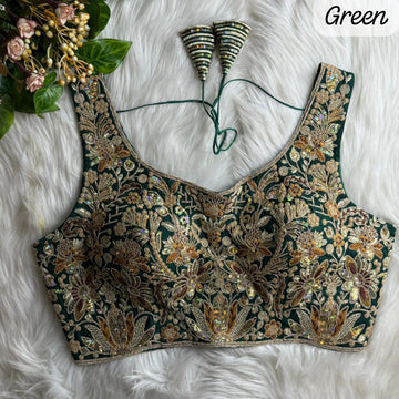 Green Bridal Havy Stars & Rainbow Sequence Work Blouse