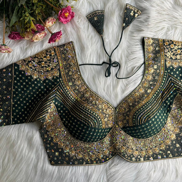 Green Sabyasachi Inspired Bridal Blouse Beautiful Havy Stars & Rainbow Work