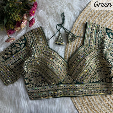 Green Sabyasachi Inspired Bridal Blouse Beautiful Havy Stars & Rainbow Work