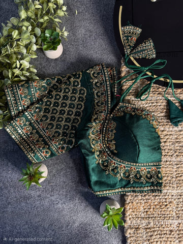 GREEN BEAUTIFUL INSPIRED MASABA STYLE BRIDAL BLOUSE