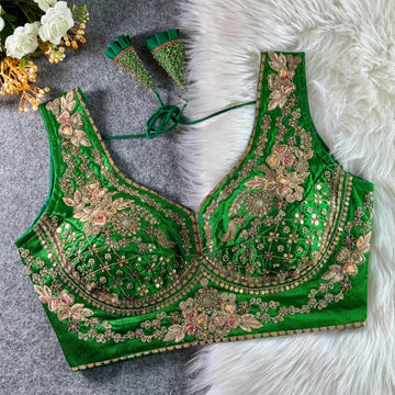 Green Beautiful Heavy Stars & Beads Work Sabyasachi Neck Bridal Blouse