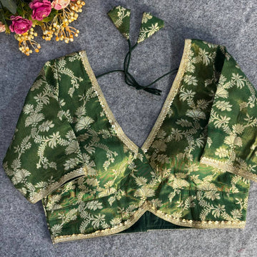 Green Pure Cosmos Viscose Jacquard Silk Blouse
