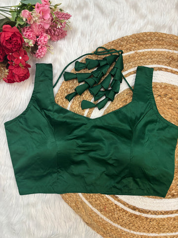Green Satin Silk Blouse With Bunch Latkans