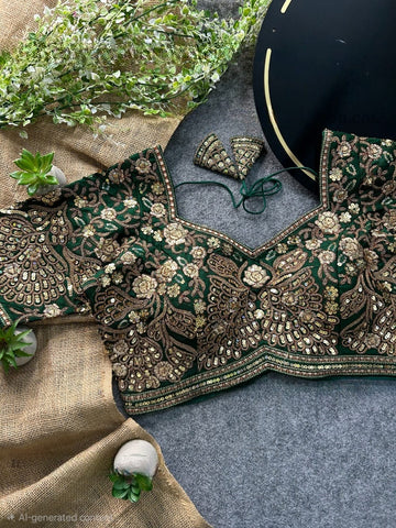 Green Heavy Codding & Sequin Bridal Blouse