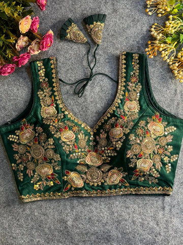 Green Heavy Beads Work Bridal Blouse