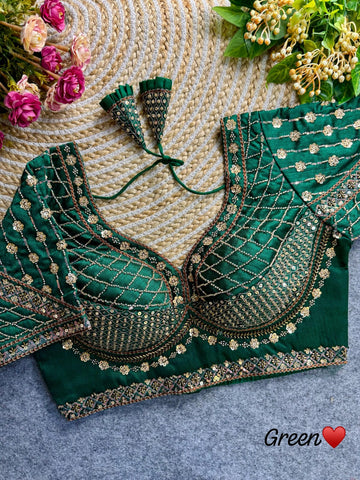 Green Sabyasachi Inspired Bridal Blouse Beautiful Heavy Stars & Beads Work
