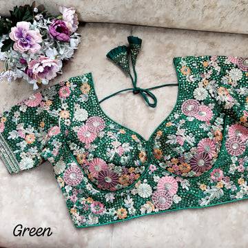GREEN BEAUTIFUL SABYASACHI STYLE HEAVY WORK BLOUSE