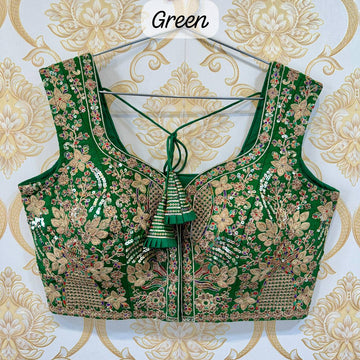 Green Beautiful Heavy Embroidery Codding And Thread Work Bridal Blous