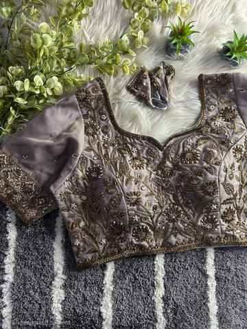 Grey Handwork Blouse with Stars & Beads Bridal Blouse