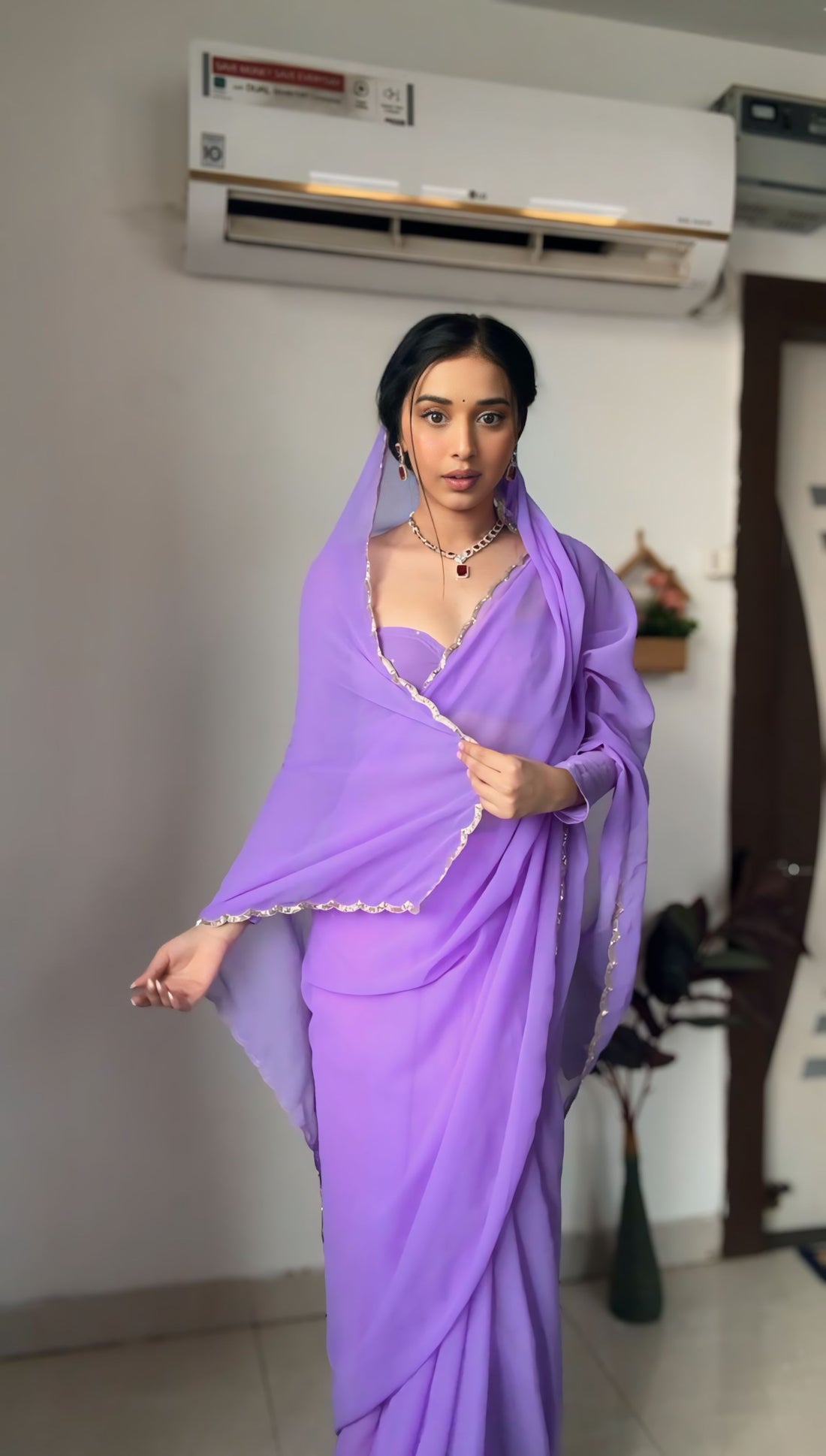 Ready To Wear Georgette Saree Lavender