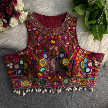 Maroon Italian Silk Embroidered Stitched Blous