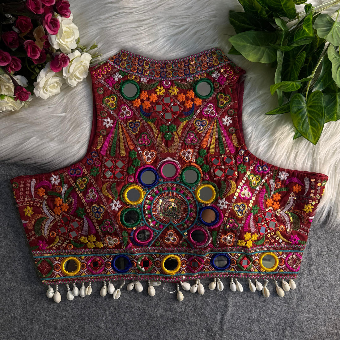 Maroon Italian Silk Embroidered Stitched Blous